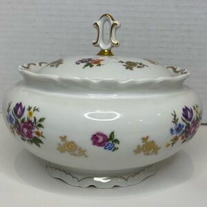 VTG Reichenbach Fine China 6” Dish with Lid Candy Nuts Trinkets Made in GDR